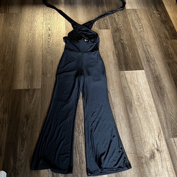 Bebe Tie Front Halter Black Jumpsuit 🌹🌹 - Picture 4 of 16